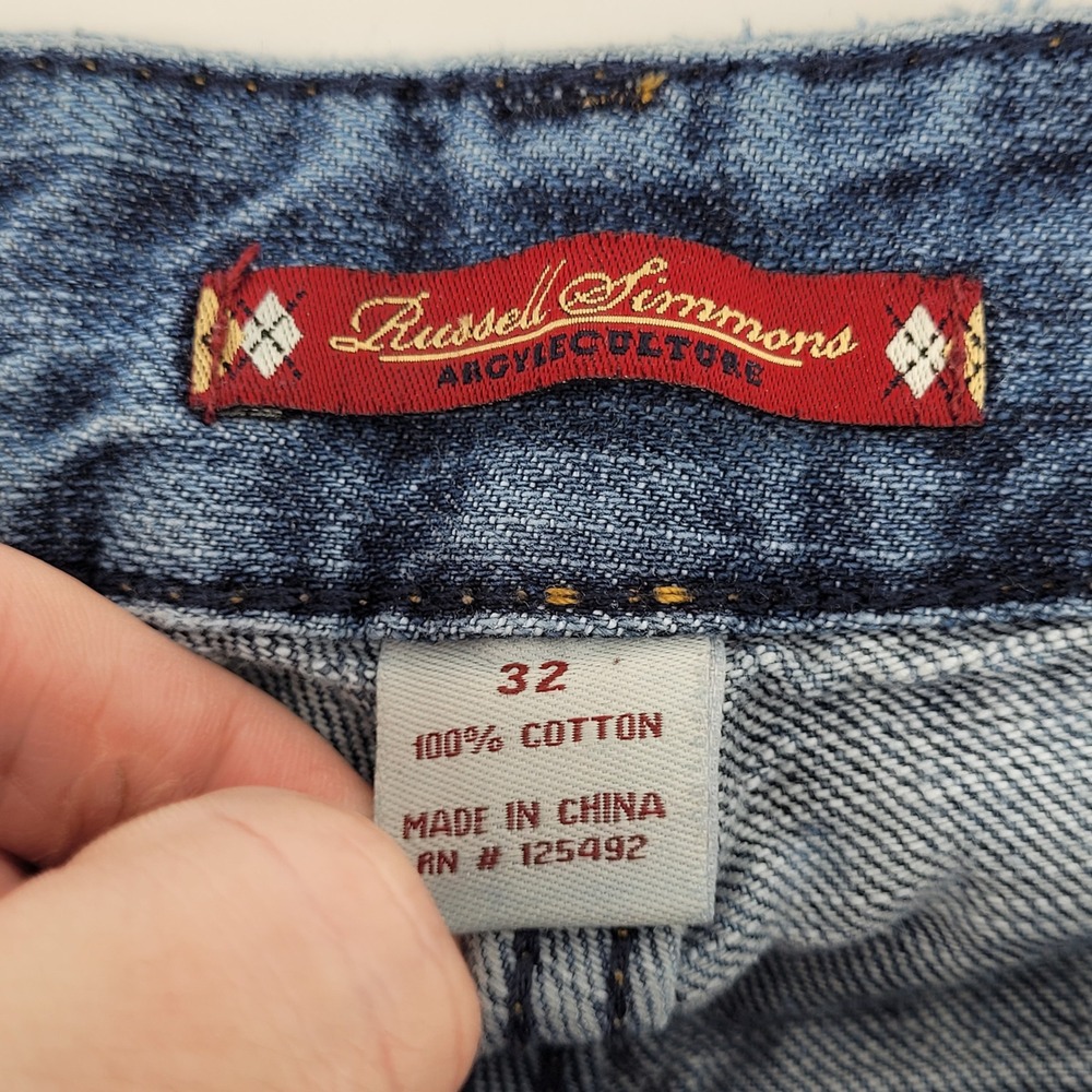 Russell Simmons Argyleculture Jeans Mens 32x30 Blue Straight Leg Embroidered - Picture 2 of 8